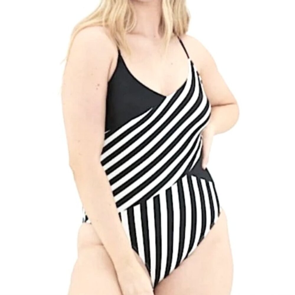 Summersalt - Marina One-Piece, Black and White Stripe, Size 12